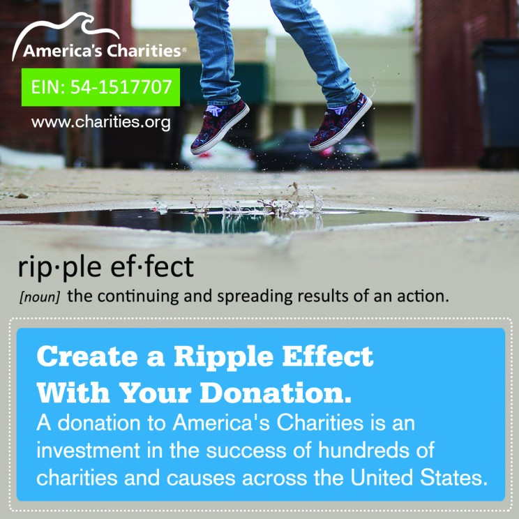 Create a ripple effect with your donation. A donation to America&#039;s Charities is an investment in the success of hundreds of charities and causes across the U.S.