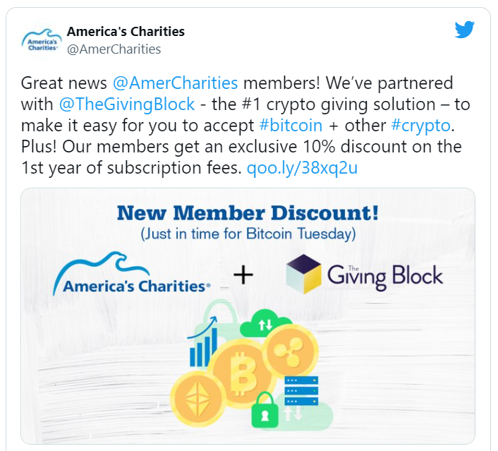 America’s Charities partners with The Giving Block to make it easy to accept #bitcoin + other #crypto. Our members get an exclusive 10% discount!