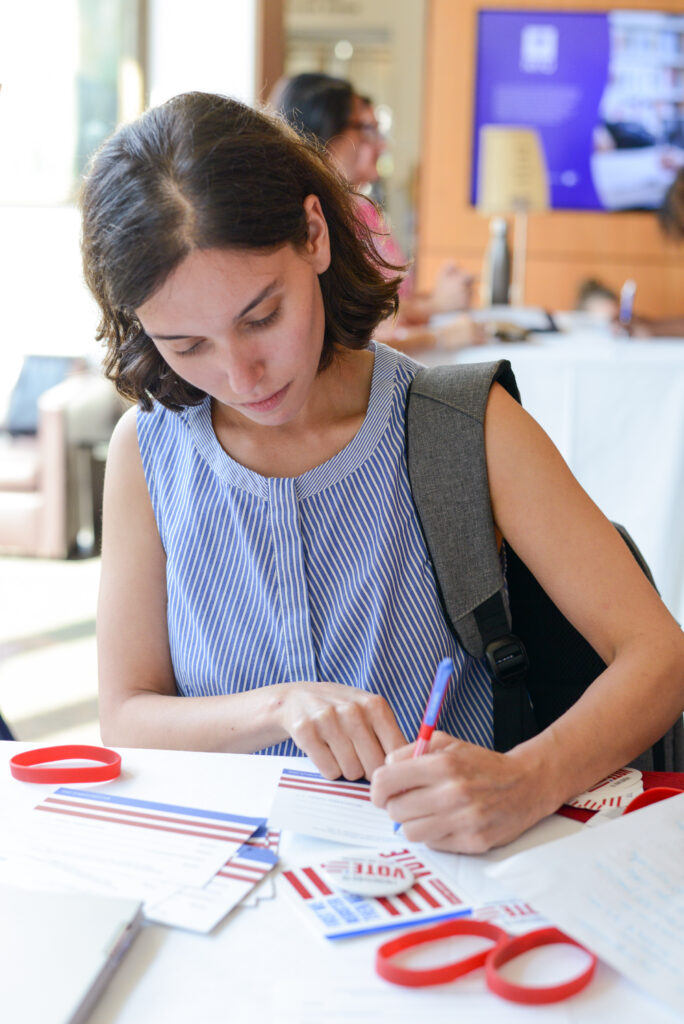 The Southern Poverty Law Center hosted an SLPC on Campus voter registration event with NYU's Silver School of Social Work at the Grand Hall in the Global Center on the Washington Square Campus on Wednesday, August 29, 2018. Photograph by Casey Kelbaugh/Novus Select