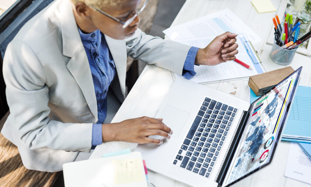 African Businesswoman Working Analysis Business Concept African Businesswoman Working Analysis Business Concept
