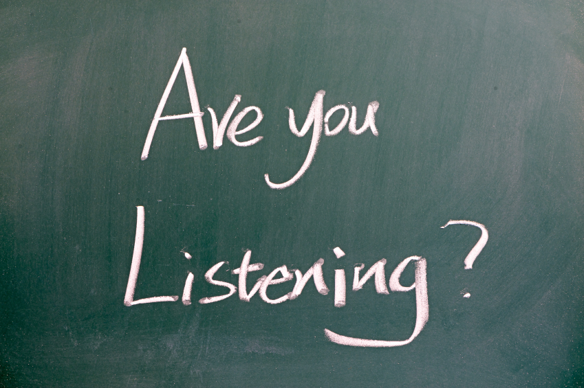 "Are you listening" written on blackboard "Are you listening" written on blackboard